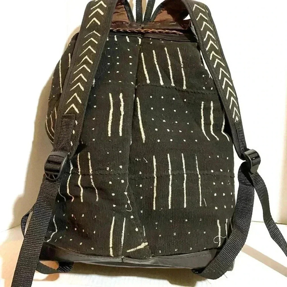 Handmade unisex Africa mud cloth leather backpack main image 6